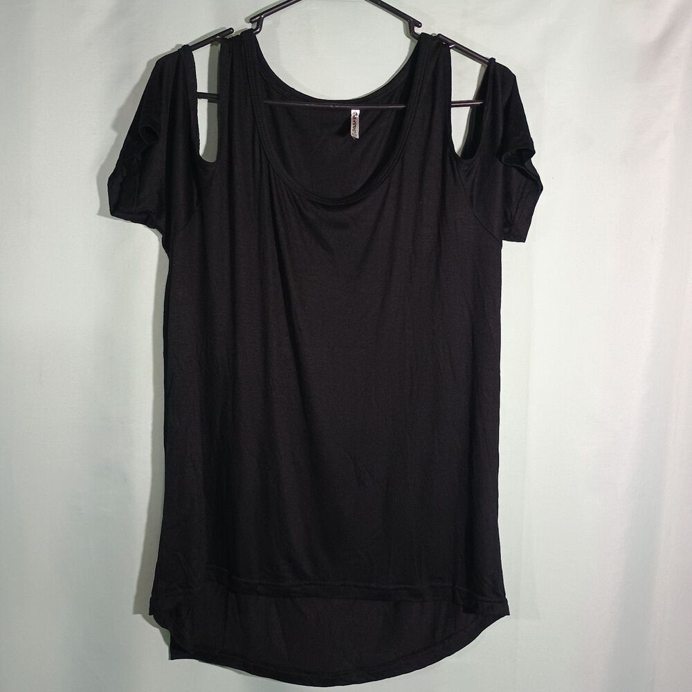 Black Cold Shoulder Tunic Top Women – Short Sleeve Scoop Neck Casual  Blouse